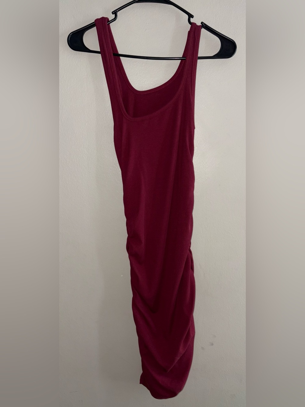 Women’s Asymmetric One-Shoulder Ribbed Dress in Burgundy - Picture 3 of 4